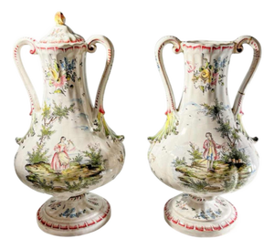 Covered Vases by Joseph Gaspard Robert for Faïencerie de Marseille, 18th Century, Set of 2