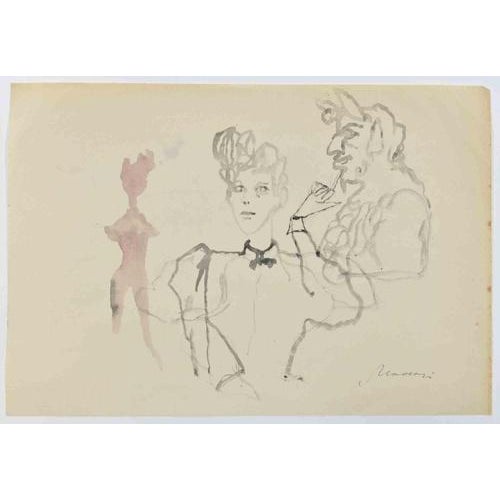 The Devil is a watercolor Drawing realized by Mino Maccari (1924-1989) in the 1960s. Hand-signed on the lower margin. Good...
