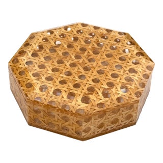 1970's Italian Dior Lucite and Vienna Straw Octagonal Box For Sale