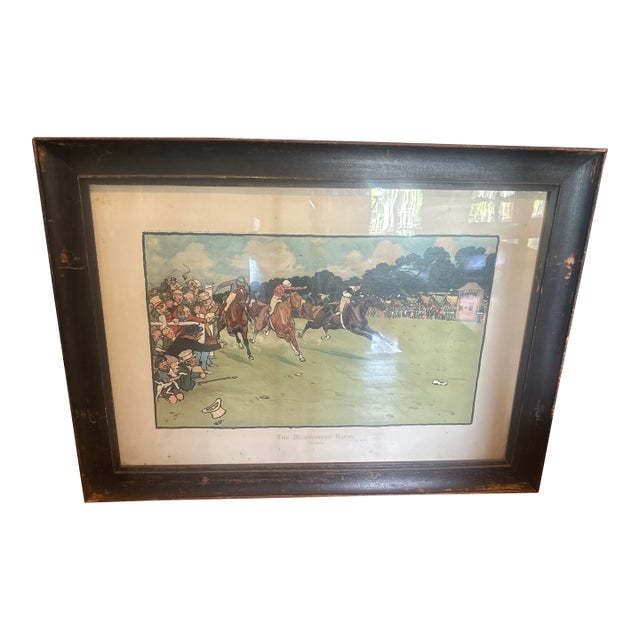 1901 Cecil Aldin Blue Market Races “The Finish” Lithograpg in Orig Frame For Sale