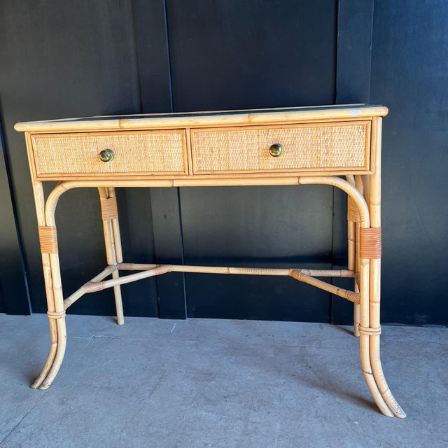Cane and Bamboo Dressing Table with 2 Drawers, 1970s, in Flawless conditions. Designed 1970 to 1979