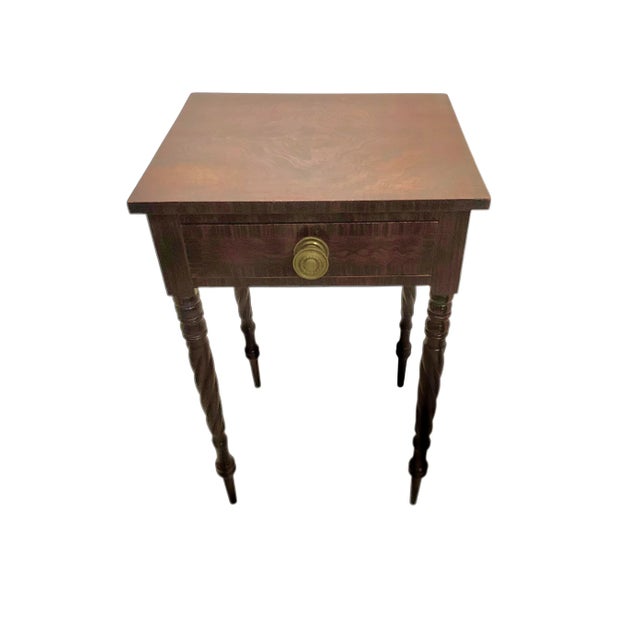 Brown Late 20th Century Mahogany One-Drawer Side Table With Spindle Leg and Brass Handle For Sale - Image 8 of 11