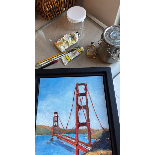 A vibrant, expressive view of the Golden Gate Bridge in San Francisco California, where bold red architecture meets the...