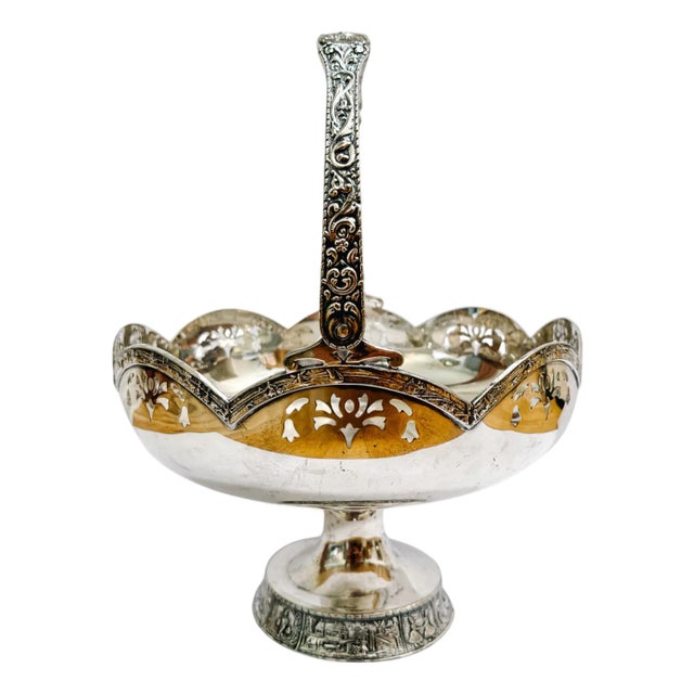 Antique Crescent Silver Mfg. Co. Repoussé Triple-Plated Dutch Motif Bridal Basket For Sale
