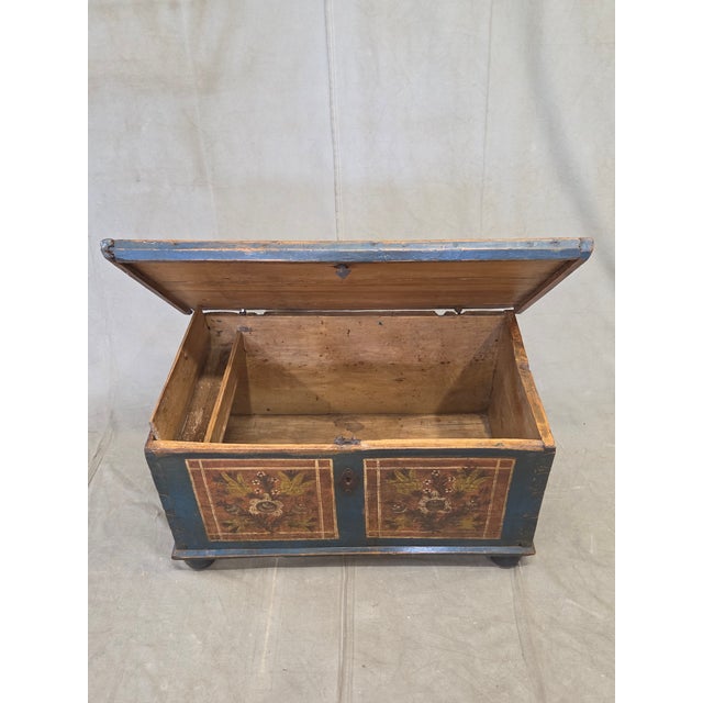 Farmhouse Antique 19th Century German or Austrian Original Blue Painted Pine Blanket Chest For Sale - Image 3 of 17