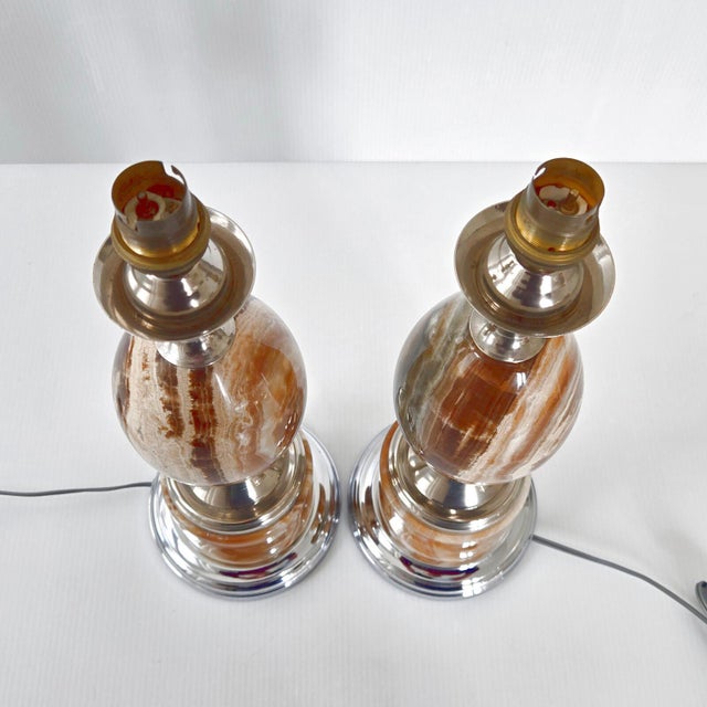 Vintage Egg Lamps in Marble and Chrome Steel from Maison Barbier, 1970s, Set of 2 For Sale - Image 12 of 13