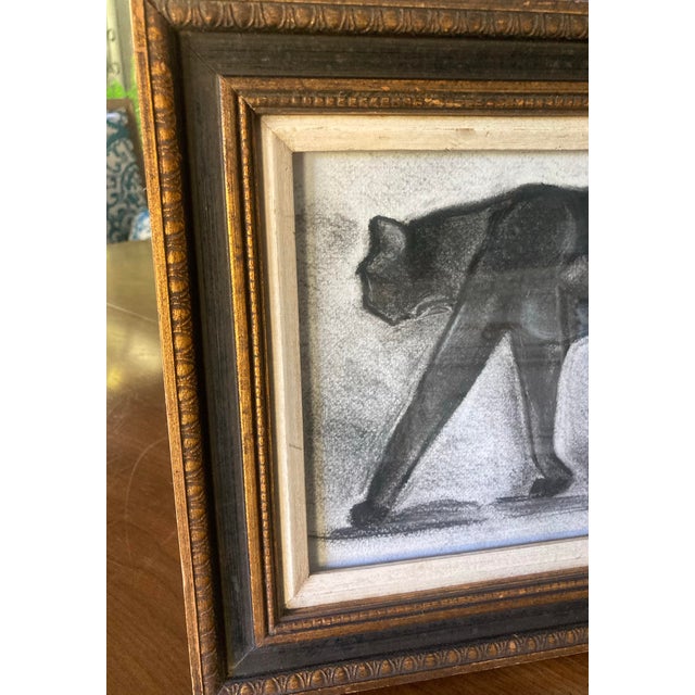 2020s Folk Art Style Original Framed and Signed Charcoal Drawing of a Black Cat For Sale - Image 5 of 6