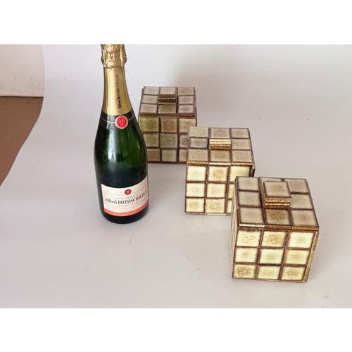 Ceramic Boxes with small ceramic tiles Decoration Pattern France 1970 Set of 3