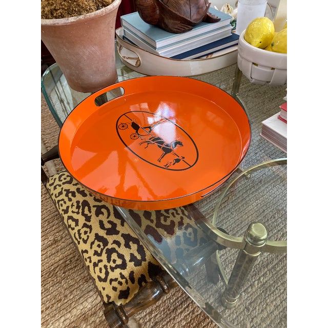 Orange Lacquered Hermes Inspired Bar Tray For Sale - Image 4 of 18
