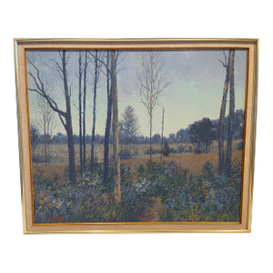 1980s Path at Dusk Durwood Dommisse Landscape Oil on Canvas Painting Framed