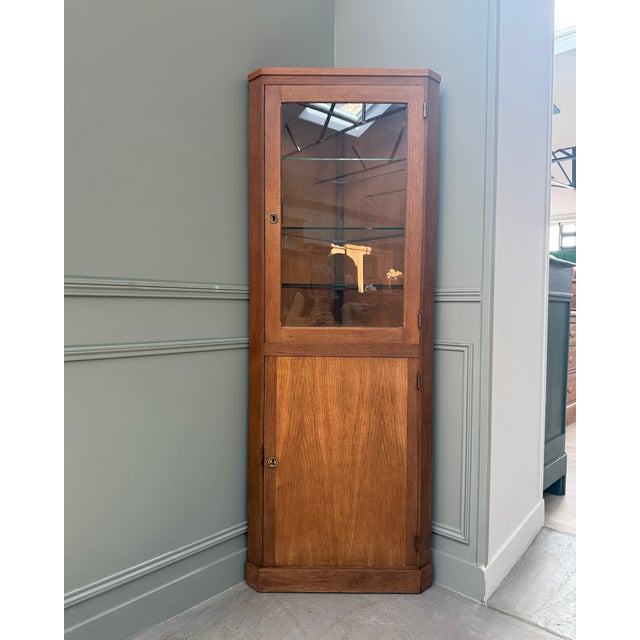Vintage Oak Corner Cabinet with Glass Front, 1950s For Sale - Image 11 of 11