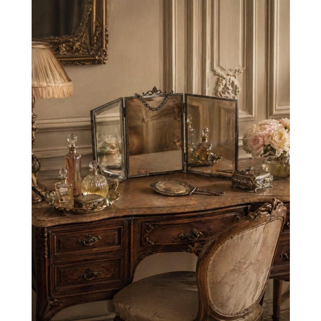 Antique French Embossed 3 Way Vanity Mirror For Sale - Image 9 of 14
