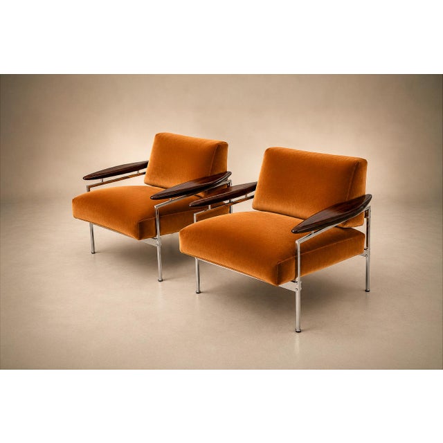 Pair of "Beto" Armchairs by Sergio Rodrigues in Brazilian Rosewood, Chrome & Burnished Cognac Mohair, Brazil, 1958  Lot 886 For Sale - Image 13 of 18