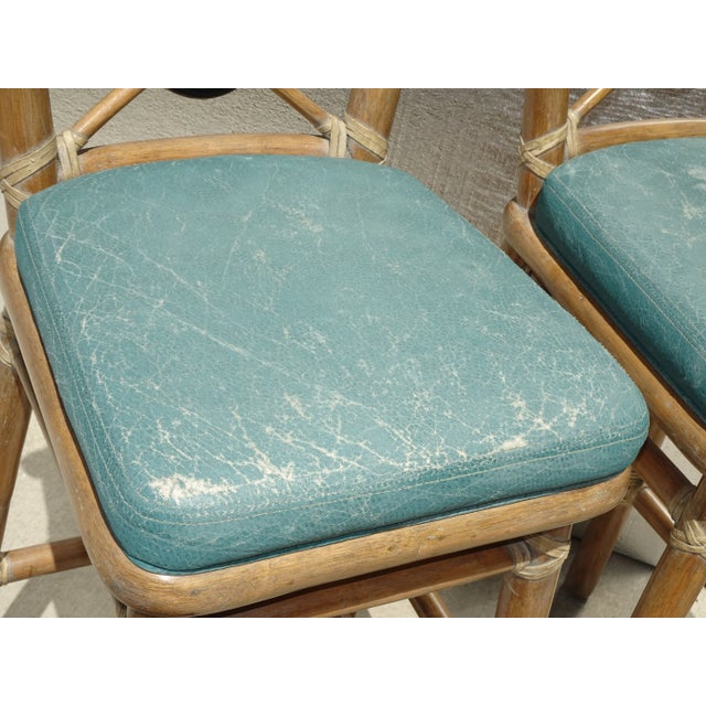 Beige Pair Vintage McGuire Target Back Bamboo Barstools W Leather Straps & Brass Footrests For Sale - Image 8 of 12