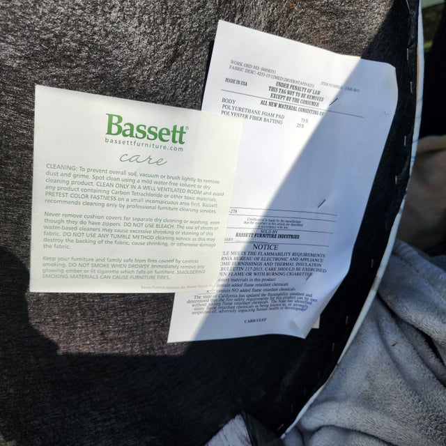 Bassett Round Cotton Ottoman For Sale - Image 10 of 11