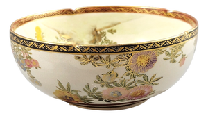 Japanese Meiji Satsuma Floral Shimazu Crest Bowl by Nikko, 1890-1910