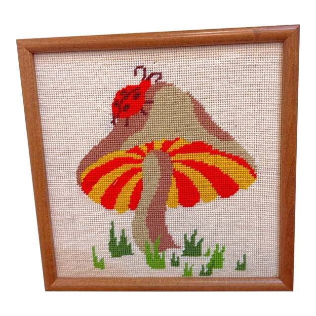 1960’s Mushroom Needlepoint, Framed. For Sale