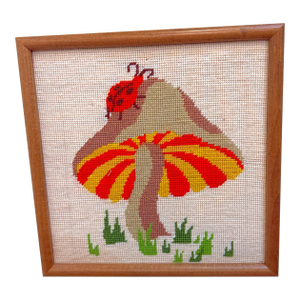 1960’s Mushroom Needlepoint, Framed.