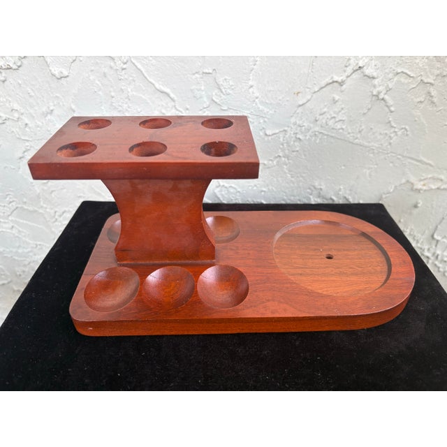 Vintage Fairfax Smoking Set With Green Textured Glass Tobacco Jar and Wooden Pipe Rack, Mid-Century Modern For Sale - Image 12 of 12