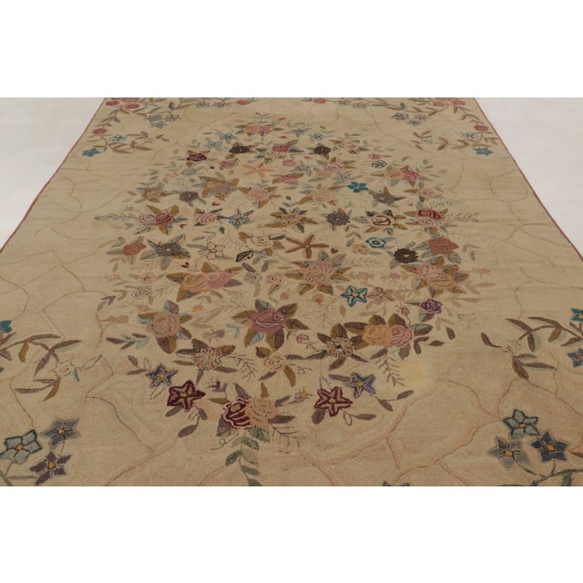 Antique Hooked Rug in Beige With Ornate Floral Bouquet in Multicolor - Rug & Kilim For Sale In New York - Image 6 of 10
