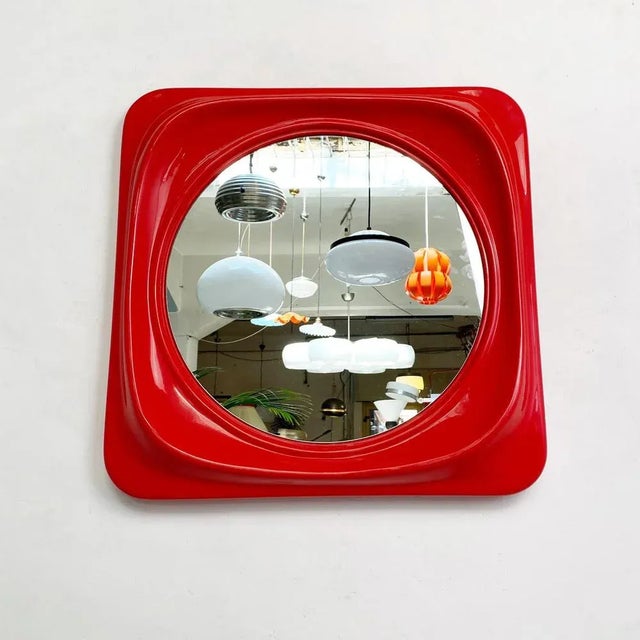 Mid-Century Modern Italian Red Plastic Mirror, 1980s For Sale - Image 4 of 9