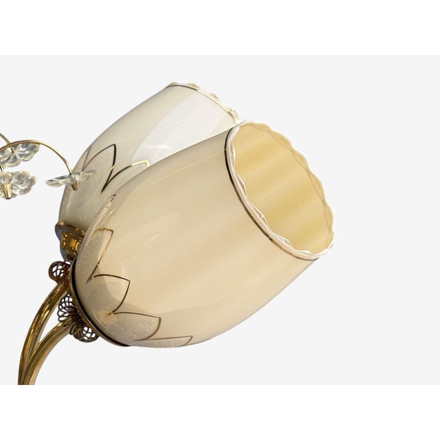 Light Yellow 1950s Itsu, Finnish Modern, Snowflake Chandelier, Brass, Glass, Finland For Sale - Image 8 of 14