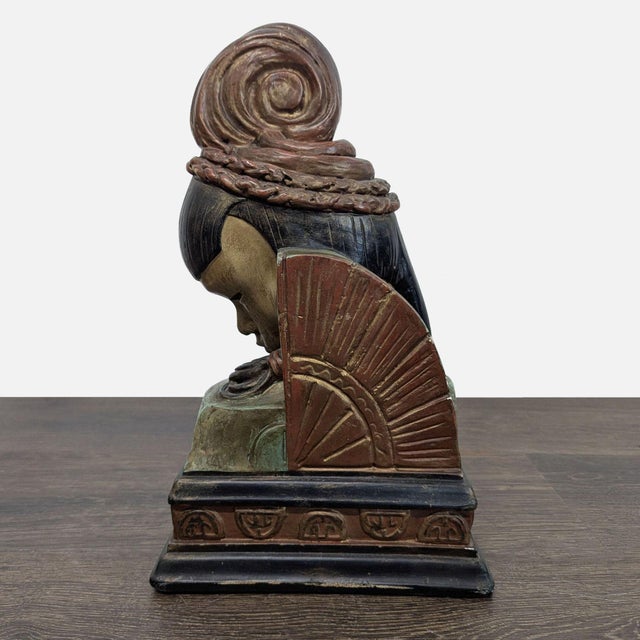 Ceramic Pair of Vintage Bookends With Asian Inspired Busts For Sale - Image 7 of 18