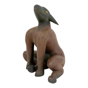 Folk Art Seated Dog Polychrome Painted Sculpture