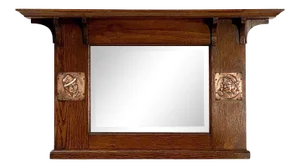 Arts and Crafts Era Beveled Overmantle Mirror With Oak Frame (H 18 X W 32)