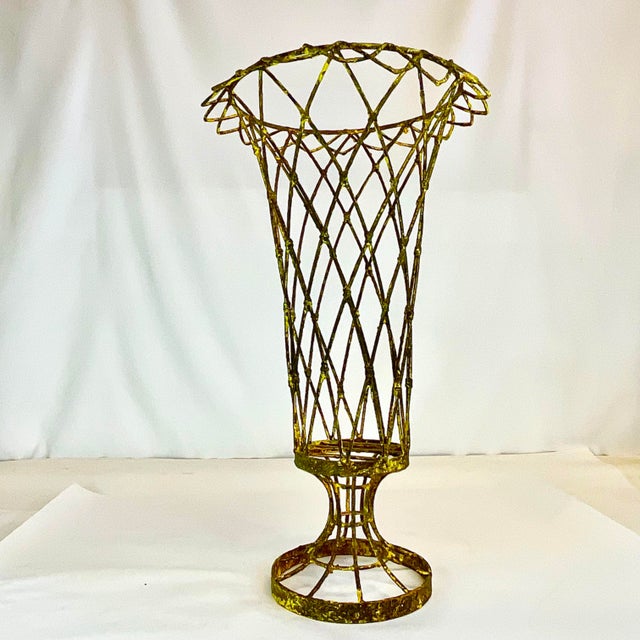 Early 20th C Antique Neoclassical French Metal Urn Plant Stand, Scalloped Rim, Harlequin Design For Sale - Image 9 of 9