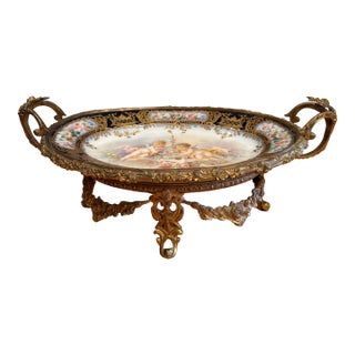 Antique French Sèvres Style Gilt Bronze Mounted Porcelain Centerpiece, Signed A. Collot, C. 1900 For Sale