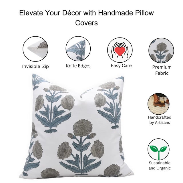 Fabdivine Artisan Block Print Throw Pillow Cover 14x20 Inch Thick Cotton White-Badshah For Sale - Image 4 of 4