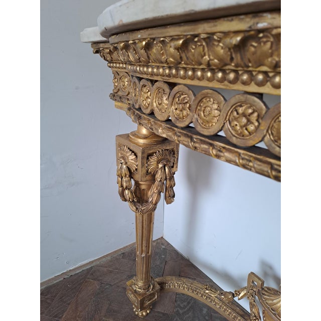 Mid 19th Century Antique French Giltwood Console Table with Marble, 1860 For Sale - Image 5 of 7