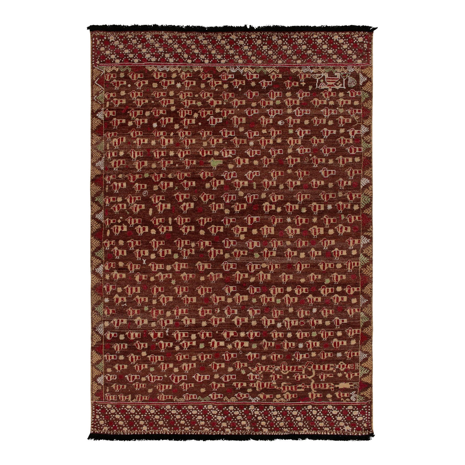 Phulkari Style Rug in Red, Brown, Beige Pictorial Pattern by Rug ...