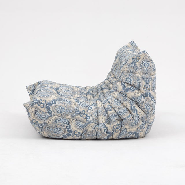 Textile Togo Fireside Chair and Ottoman in Azure Paisley Jacquard Vintage Ligne Roset For Sale - Image 7 of 15