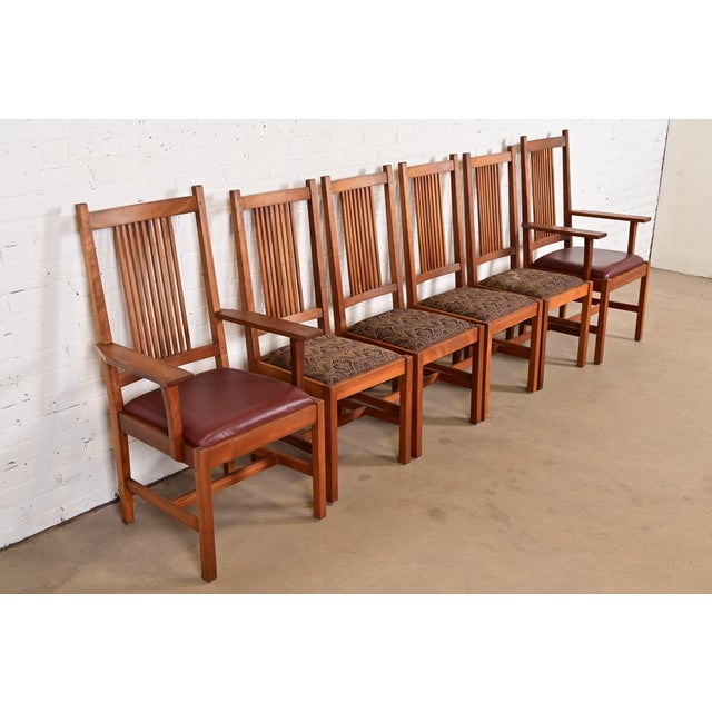 L. & J.G. Stickley, Inc. Stickley Mission Arts & Crafts Cherry Wood Spindle Back Dining Chairs, Set of Six For Sale - Image 4 of 13
