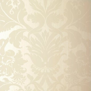 Sample - Schumacher Fiorella Damask Wallpaper in Pearl For Sale