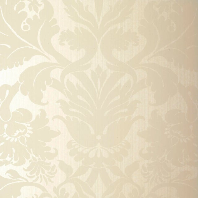 Sample - Schumacher Fiorella Damask Wallpaper in Pearl For Sale