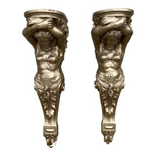 Lifesize 4 Foot 1970s Oversized Gold Lady Sconces For Sale