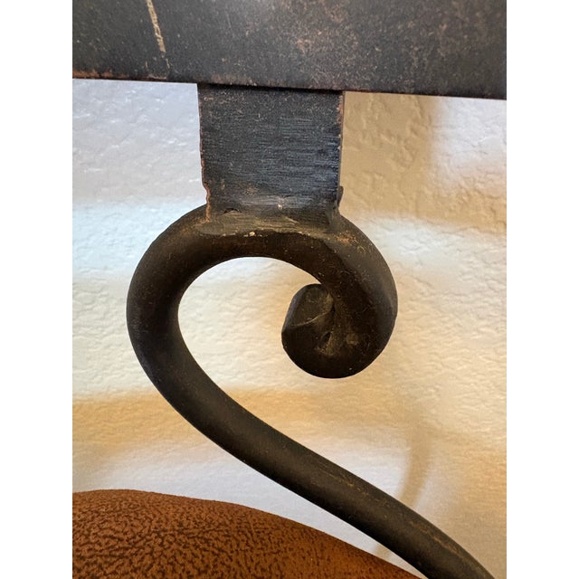 Arhaus Obra 32” Swivel Wrought Iron Bar Stools in Distressed Bronze – Pair For Sale - Image 9 of 12