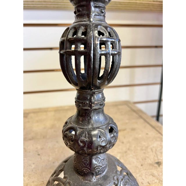 Early 20th Century Vintage Cast Iron Filigree Ornate Candle Holder Made in Japan For Sale - Image 5 of 9