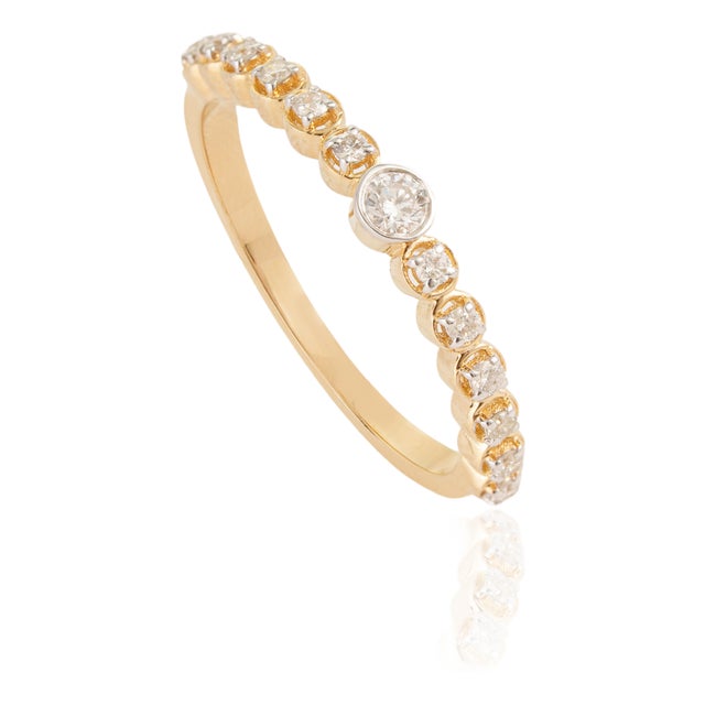 Bezel Set Center Diamond Anniversary Band in 14k Yellow Gold Size 6.5 For Sale