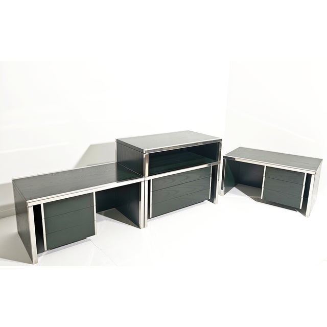 Modular Unit in Dark Green Lacquered Wood with Chromed Metal from Saporiti Italia, Italy, 1970s, Set of 4 For Sale - Image 10 of 16