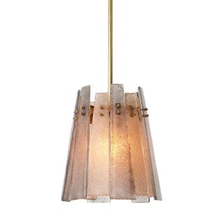 Pendant Light Vintage Brass Handmade Grey Smoke Glass For Sale