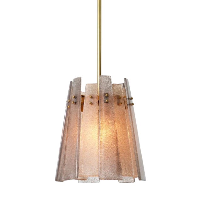 Pendant Light Vintage Brass Handmade Grey Smoke Glass For Sale