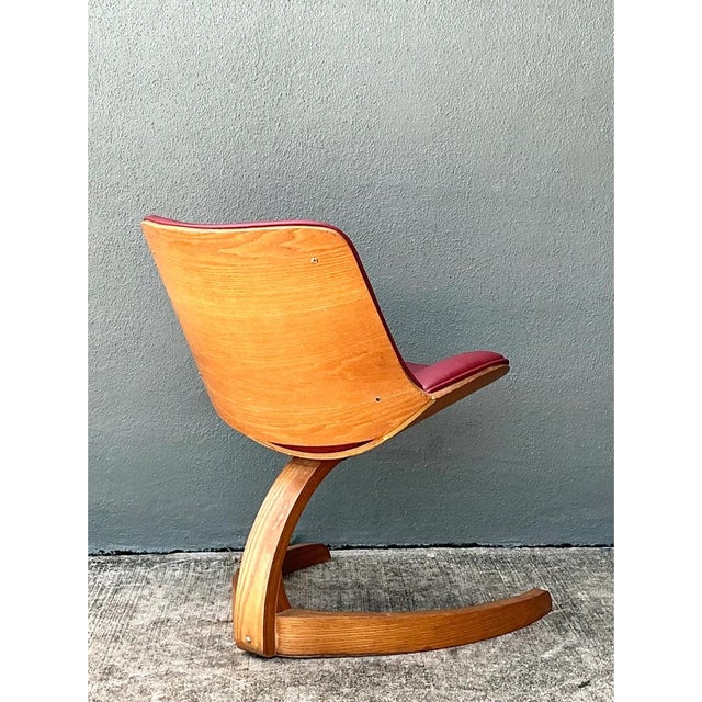 Vintage Wood and Vinyl Cantilever Chair After George Mulhauser For Sale - Image 9 of 12