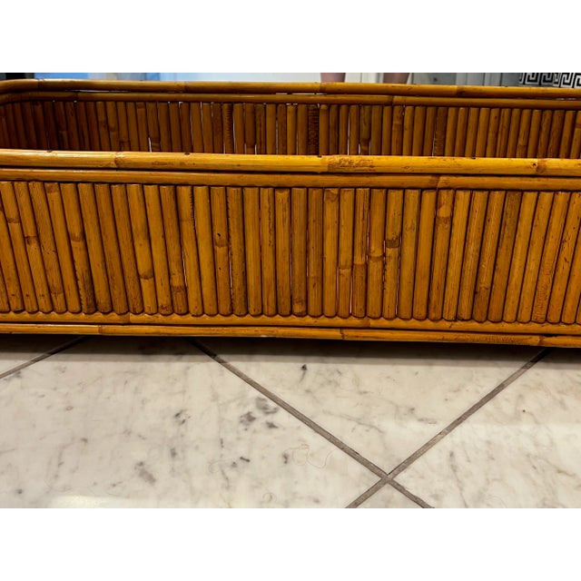 Tan Pencil Rattan & Wicker Wall Mirror With Planter For Sale - Image 8 of 11