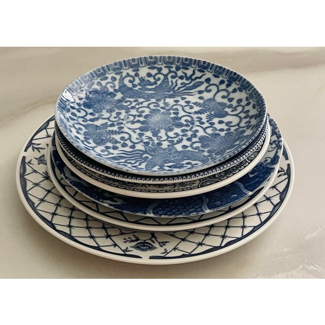 Blue Mid 20th Century Blue and White Plate Collection- Set of Six For Sale - Image 8 of 11