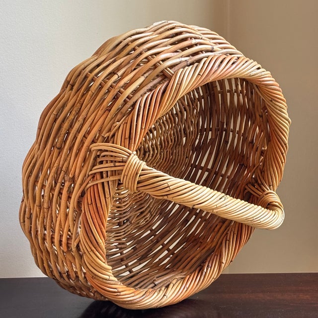 Wood Vintage French-Style Storage Basket W/ Low Rim Handle For Sale - Image 7 of 16