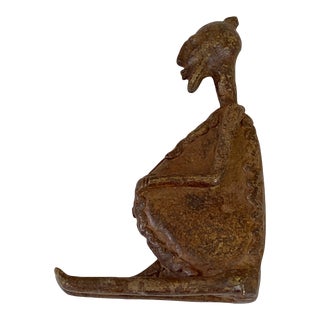 African Old Dogon Bronze Figure of a Seating Male Mali 5" H For Sale